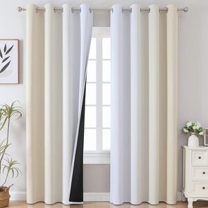 Ombre Beige Greyish White Blackout Curtains Grommet  52Wx90L 2 Panels B